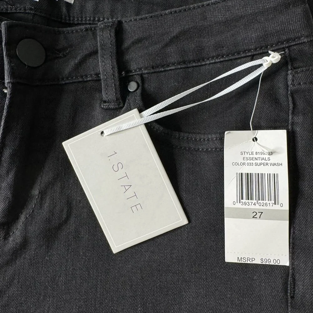 1.STATE Frayed Released Hem Skinny Black Jeans Womens Size 27 Super Wash Denim - Picture 7 of 12